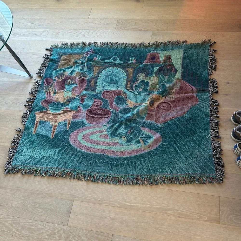 Disneyland Resort Woven Tapestry Throw Blanket Mickey Minnie Donald Goofy Pluto